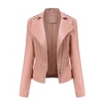 thumbnail image 1 of IROINID Veste en Faux Cuir pour Femmes Manches Longues Couleur Unie Col Cranté, Veste Confortable, 1 of 7