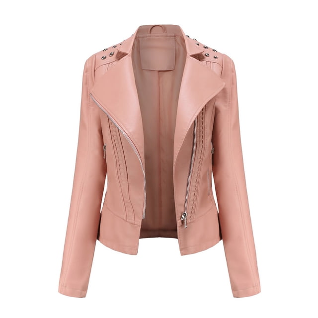 IROINID Veste en Faux Cuir pour Femmes Manches Longues Couleur Unie Col Cranté, Veste Confortable