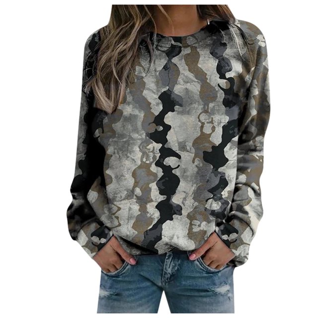 CEHVOM Chandails à Imprimé Décontractés pour Femmes, Col Ras du Cou Thermique, Manches Longues, T-Shirts Amples, Liquidation Com
