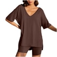 thumbnail image 1 of UPPADA Ensembles 2 Pcs pour Femmes Grande Taille Été Tuniques à Manches Courtes et Ensembles de Shorts Amples Ensembles de Pyjamas Ajustés Café,S, 1 of 6
