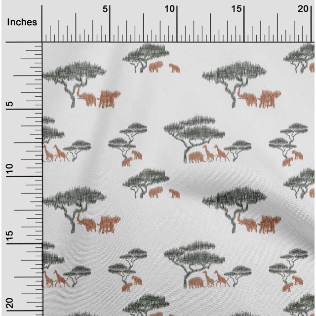 oneOone Cotton Poplin Fabric Tree & Animals Ikat Print Sewing Fabric BTY 42 Inch Wide
