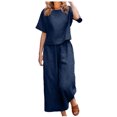 thumbnail image 2 of Tenues d'Été en Coton et Lin 2 Pcs pour Femmes, Ensembles 2 Pcs en Coton et Lin pour Femmes avec Hauts Courts à Bretelles et Pantalons à Jambes Larges, Tenues Décontractées Amples Unies à Col Rond et Manches Courtes, 2 of 6