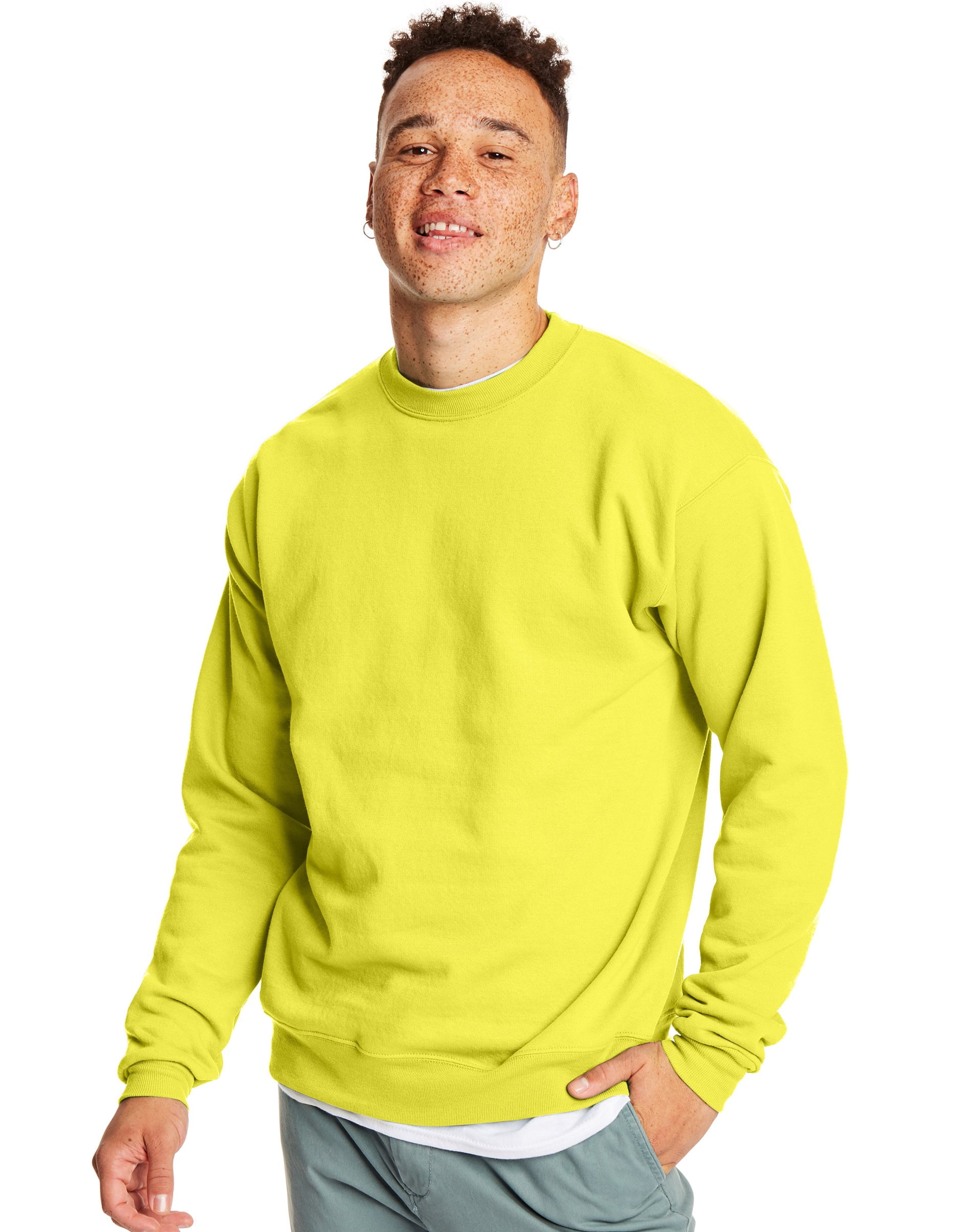 Hanes Mens EcoSmart Fleece Crewneck Sweatshirt, M, Safety Green