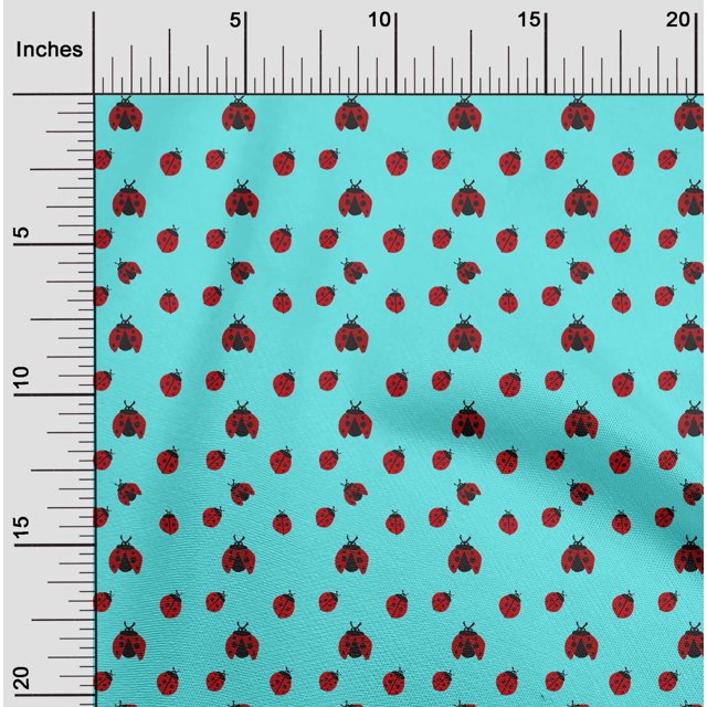 oneOone Tissu Tabby en Soie Bleu Aqua Rouge Insecte Projets d'Artisanat Décor Tissu Imprimé au Mètre 42 Pouces de Large