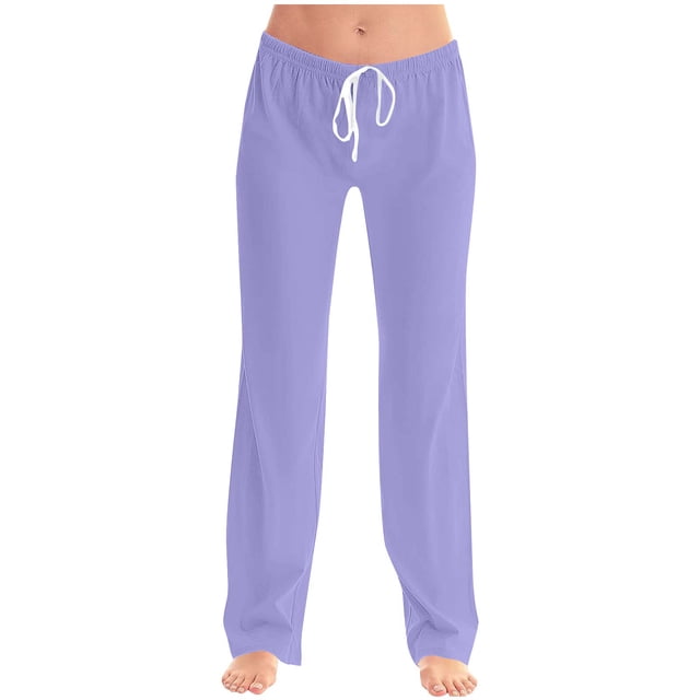 ohmzyzo Womens Summer Fashion Solid Casual Elastic Waist Drawstring Long Pants
