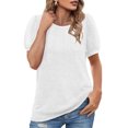 thumbnail image 3 of Timegard Hauts pour Femmes Col Rond Manches Courtes en Maille Bouffante Confortable Été Décontracté Ample Chemise Haut Blouse, 3 of 5
