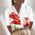 thumbnail image 1 of Hauts à Manches Courtes Grande Taille pour Femmes, Col Décontracté, Boutons, Fleur Vintage, Manches Courtes Régulières, T-Shirt Col en V pour Femmes en Solde, 1 of 5