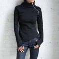 thumbnail image 1 of pxiakgy blouses pour Femmes blouse Décontractée Unie à Manches Longues Chandail Col Roulé Chandail à Fermeture Éclair Noir + us:18, 1 of 9