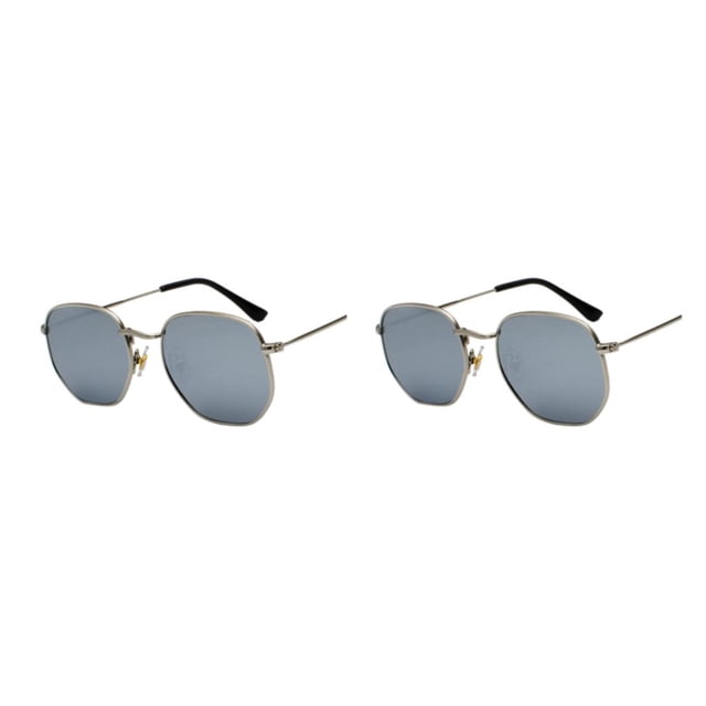Thinsony Hexagonal Polarized Lightweight Frame Unisex Protection PC Hexagon Men Women Comfortable silver white silveC4 2Set