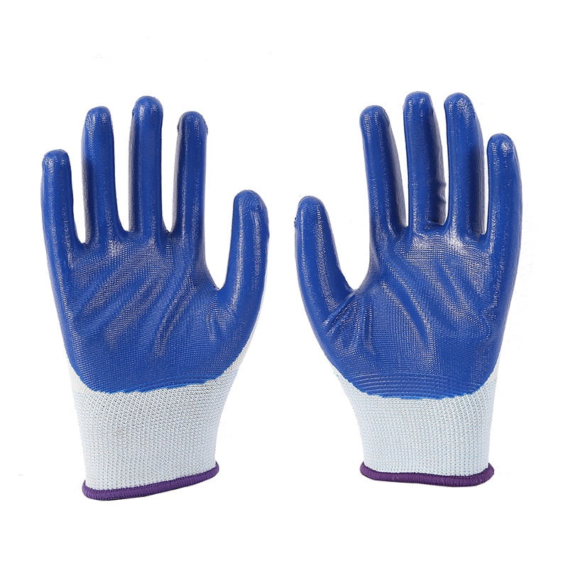 Blue Nylon-Coated Rubber Work Gloves  Anti-Slip, Wear-Resistant Protective Gloves for Construction, Auto Repair, Factory Work, and Material Handling