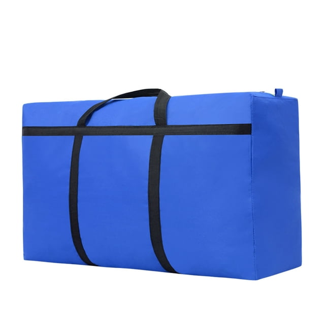 Agiferg Christmas Tree Storage Bag measuring 35.5x19x11 inches, shown in a vibrant blue color with black reinforced handles and straps. Made from durable tear-resistant Oxford cloth and PVC, this bag features a smooth double zipper for easy access and a large capacity to store artificial Christmas trees, tree skirts, and other holiday items. Designed to protect contents from sunlight and prevent damage, it is lightweight and easy to carry.