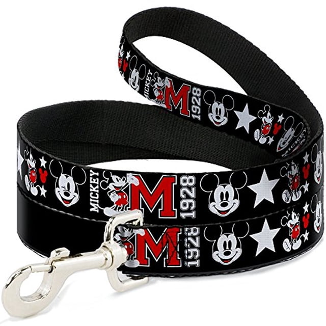 Dog Leash Classic Mickey Mouse 1928 Collage Black White Red 6 Feet Long 0.5 Inch Wide