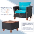 thumbnail image 2 of Gymax 3PCS Patio Rattan Conversation Set Outdoor Furniture Set w/ Turquoise Cushions, 2 of 7