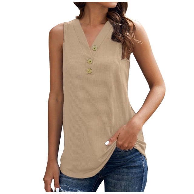 Mode Femme Ample Couleur Unie Décontractée Sans Manches T-shirt Col en V Blouse