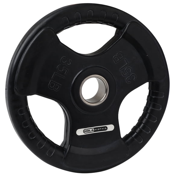 HolaHatha 35-Pound Olympic Rubber Coated Weight Plates with Handle, Black