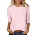 thumbnail image 2 of Blouses pour Femmes T-Shirt Ample Uni Mi-Longueur Manches 3/4 Blouse Col Rond Décontracté, Blouses pour Femmes T-Shirts pour Femmes, Blouses pour Femmes Décontractées, 2 of 6