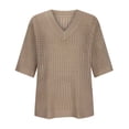 thumbnail image 4 of AherBiu 3/4 Length Sleeve Womens Tops Hollow Cable Knit Pullover Tops V Neck Loose Fall 2024 Blouses, 4 of 8