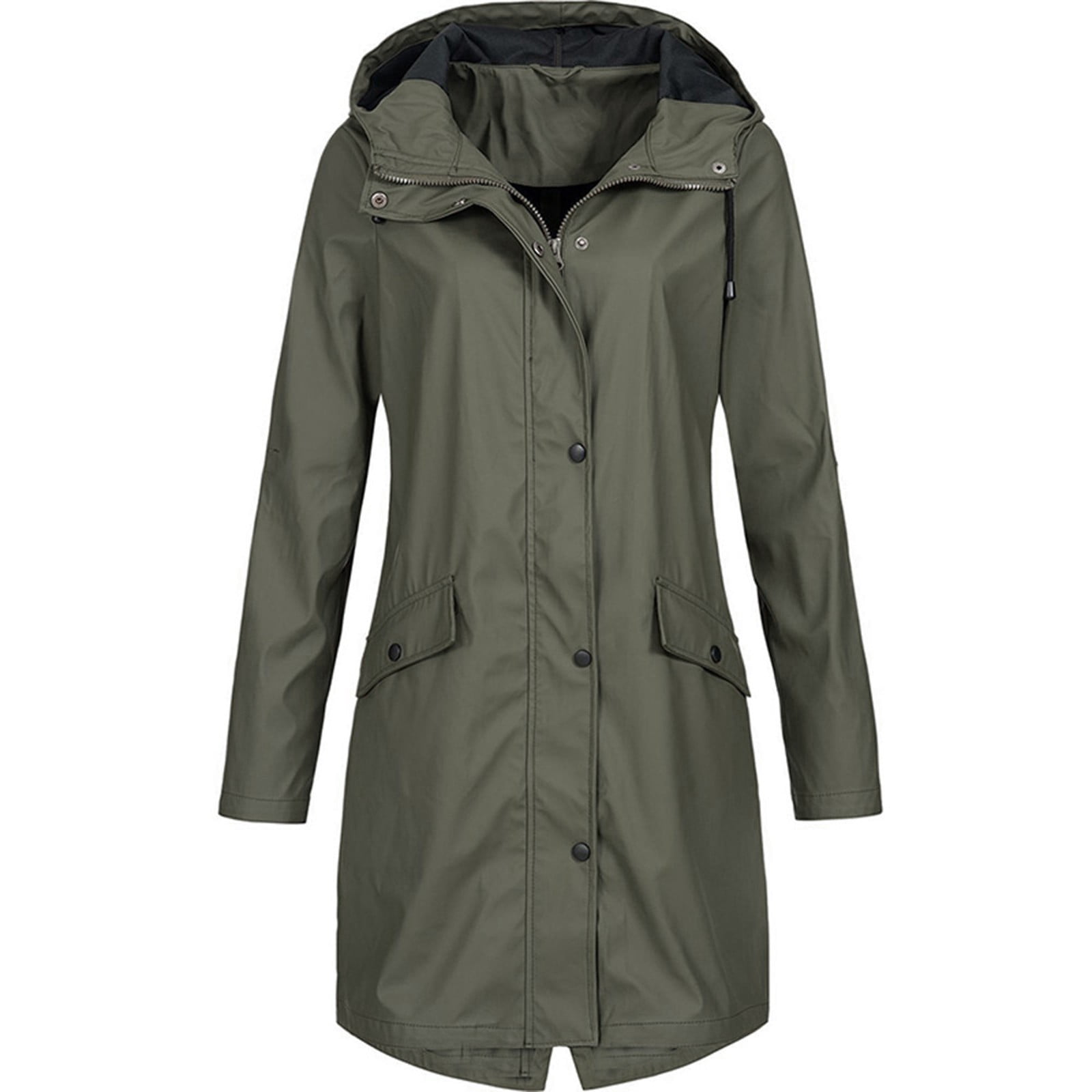 Lightweight Jacket Women Solid Rain Jacket Outdoor Plus Size Waterproof Hooded Raincoat Windproof Womens Light Jacket on Clearance