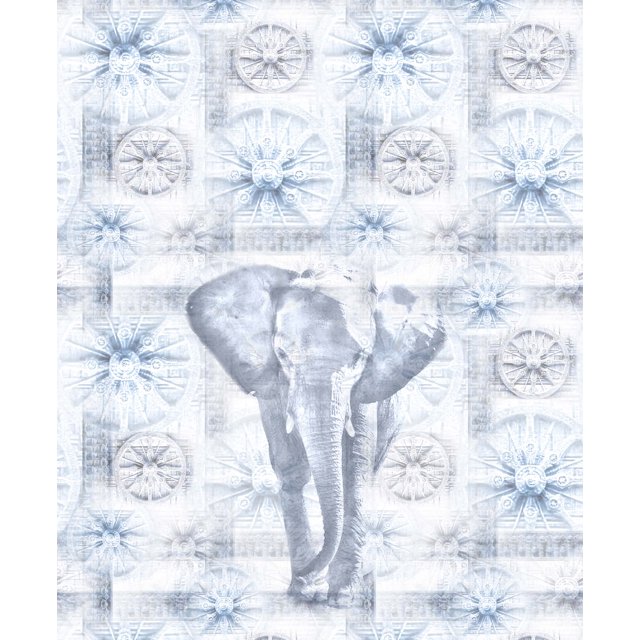 Soimoi Satin Silk Fabric Elephant & Wheel Panel Print Sewing Fabric Yard 42 Inch Wide