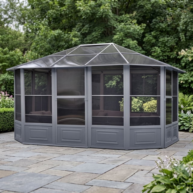 Gazebo Penguin Florence Solarium 12 Pi x 15 Pi Toit De Polycarbonate En Ardoise