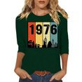 thumbnail image 3 of Uootdi Hauts pour Femmes Manches 3/4 Col Ras du Cou 1976 Imprimé Arc-en-Ciel Rétro Coupe Décontractée T-Shirts Nostalgiques pour Escapade d'Été Cadeau, 3 of 4