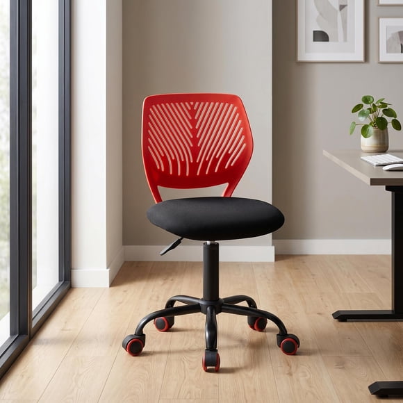 Homy Casa 1-Piece Red & Black Kids Task Chair, 17.7'' Rolling Adjustable Student Desk Chair for Study Room