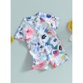 thumbnail image 4 of xiaxaixu Baby Girls Boys Rash Guard Swimsuit Playsuits Watercolour Print Zipper Short Sleeve Sun Protection Bathing Suit, 4 of 9