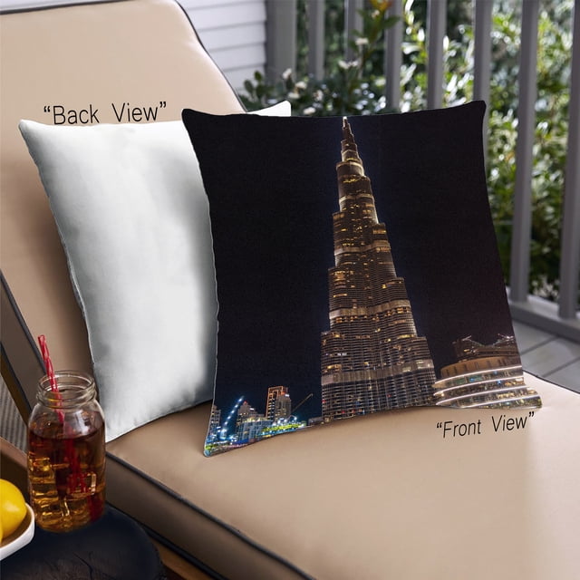 Ahgly Company Sites Burj Khalifa Coussin Décoratif d'Extérieur, 18 Po X 18 Po