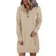 thumbnail image 1 of Robes pour Femmes Décontractées à Capuche Manches Longues Chandail en Molleton Boutonné Robe d'Été Beige m, 1 of 4