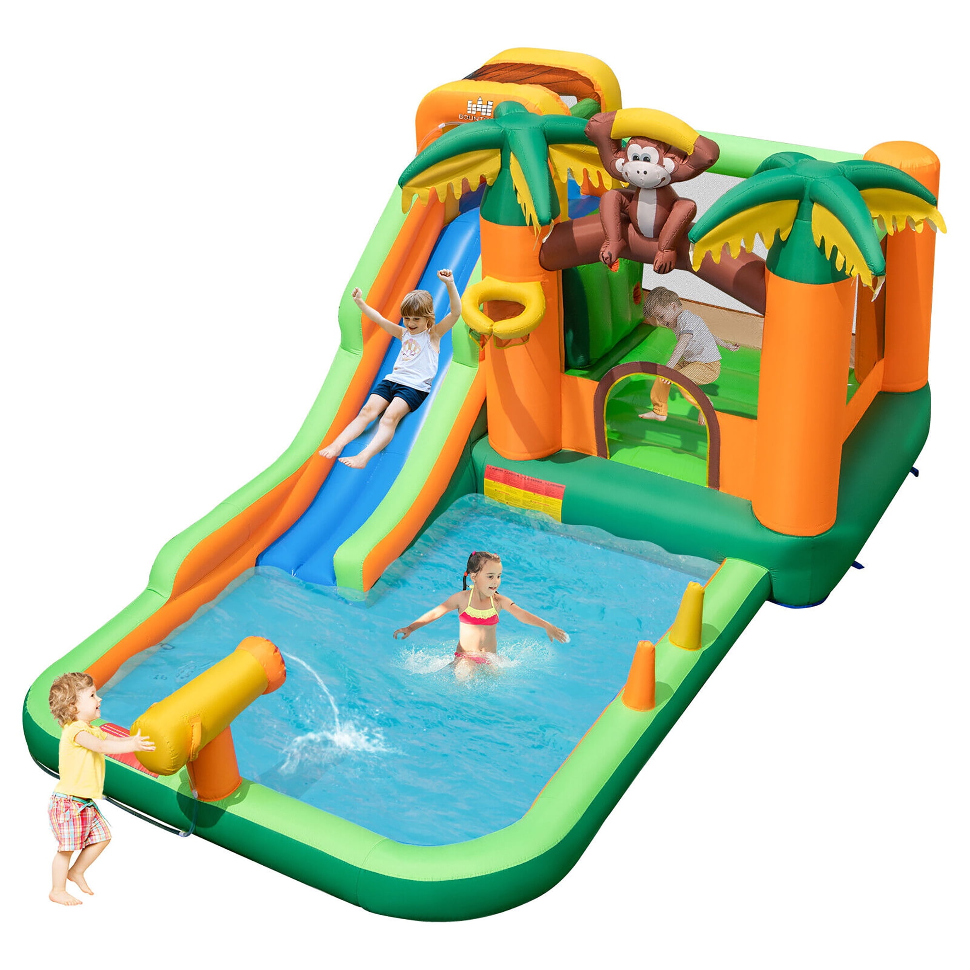 Gymax Inflatable Water Slide Park Monkey Bounce House Splash Pool without Blower