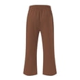 thumbnail image 5 of Bocqde Womens Capri Pants Cotton Linen Elastic Waisted Drawstring Casual Cropped Trousers with Pockets, 5 of 5