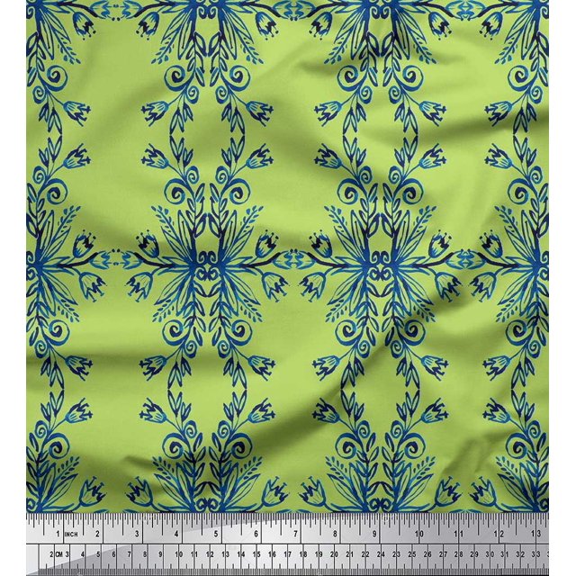 Soimoi polyester Crepe Fabric Floral & Ogee Damask Print Fabric by the Yard 52 Inch Wide
