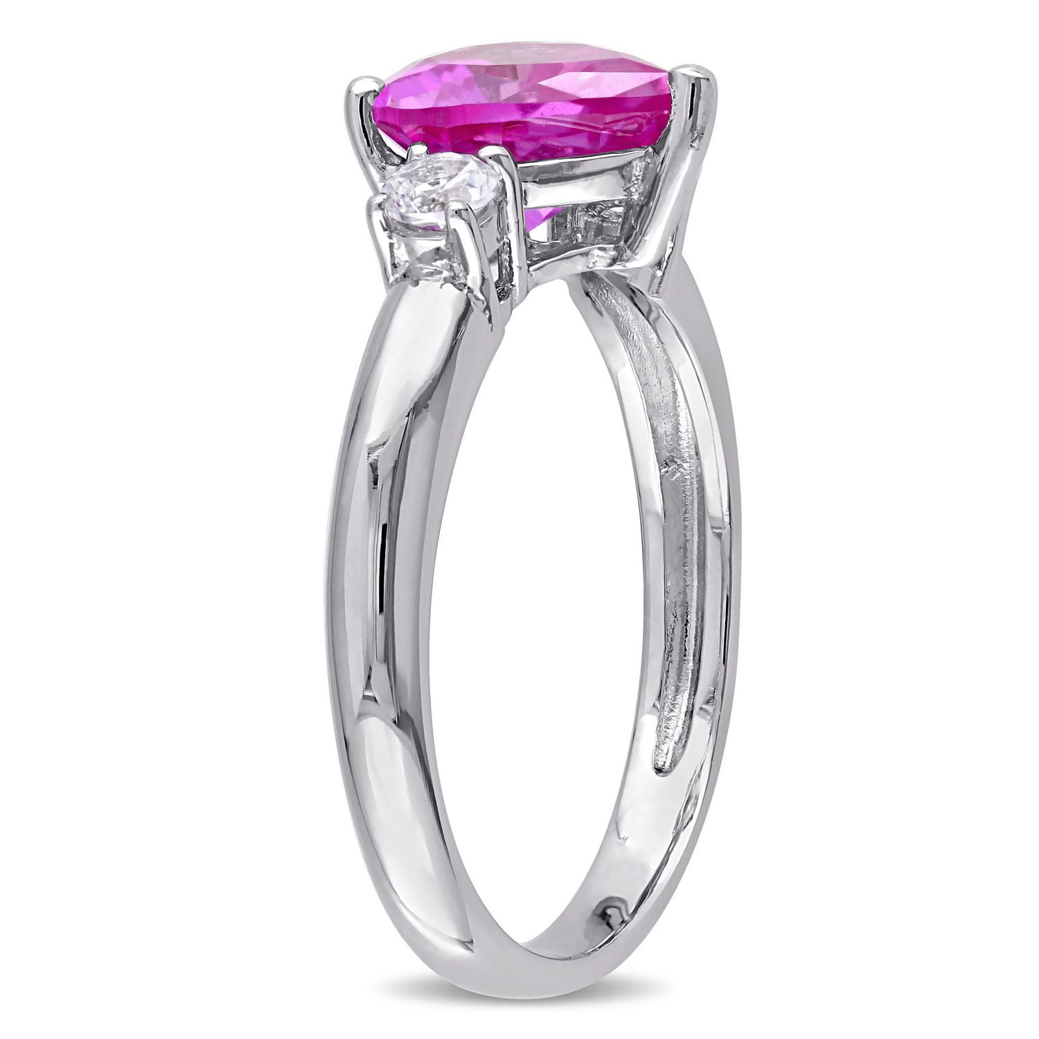 Bague à 3 pierres Tangelo avec saphirs blancs et roses synthétiques 2-1/2 CT PBT en argent sterling