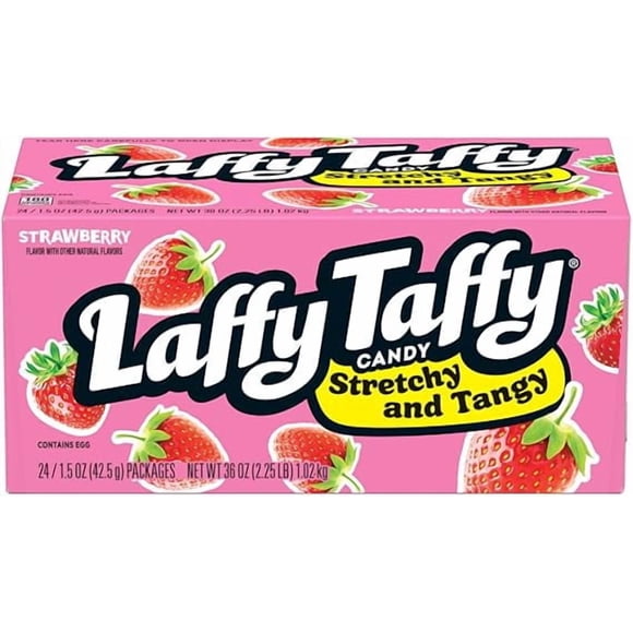 Laffy Taffy Strawberry Candy 1.5 oz 24 Pack – Chewy Strawberry Flavored Taffy Bars Bulk Box 4 PACK