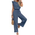 thumbnail image 2 of Jumpsuits for Women Summer Ruffle Sleeves Square Neck Rompers Drawstring Overalls with Pockets Royal Blue M, 2 of 10