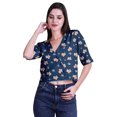 thumbnail image 2 of Moomaya Haut en Coton Imprimé pour Femmes, Crop Top à Col en V, Manches au Coude, Blouse d'Été, T-shirt, 2 of 6