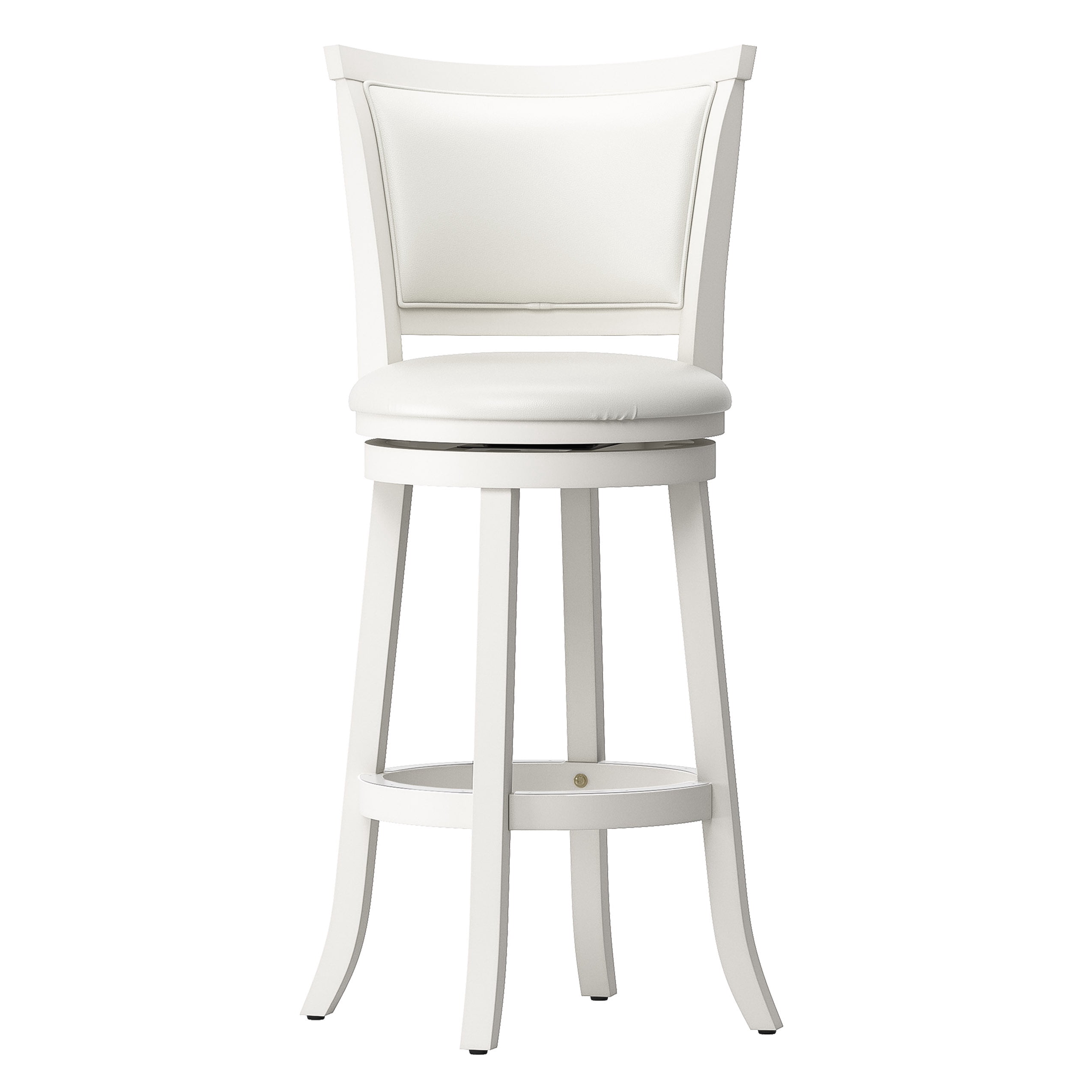Tabourets de bar pivotants d'intérieur CorLiving Wesley en bois massif, hauteur bar, avec assises et dossiers rembourrés en similicuir, blanc (lot de 2)