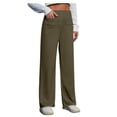 thumbnail image 1 of WEIYLL Women's Pants Work Straight Wide Leg Button Down High Elastic Waisted Pockets Green Pant size L, 1 of 4