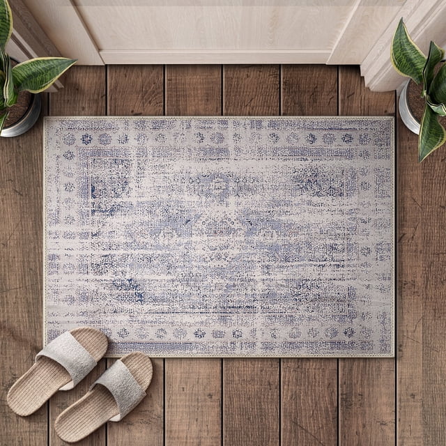 Sorbus 2x3 Welcome Mat Rug for Entryway, Machine Washable, Non-Slip, Vintage Rug - Low Pile Non-Shedding Indoor Rugs - Soft Carpet Throw Rugs with Rubber Backing