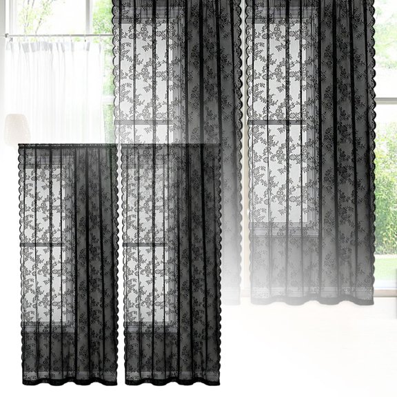 KER 75cm Wide X200cm Long French Lace Window Curtain Semi Lace Curtain And Through Bar Curtain