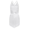 thumbnail image 4 of renvena 2 Pcs Justaucorps de Danse Lyrique Latine pour Femmes à Bretelles Spaghetti Haut Court de Danse avec Pompon Danse Blanc P, 4 of 6