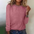 thumbnail image 2 of IROINID Deals T-Shirt à Manches Longues en Polyester pour Femmes Confortable Col Rond Uni T-Shirt Ample Blouse Tops, Rose, 2 of 4