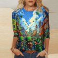 thumbnail image 1 of Mceream T-Shirt St Patricks Day à Manches 3/4 pour Femmes, Hauts de Printemps à Col Rond, T-Shirts Décontractés, Blouses à Imprimé Floral, T-Shirts Graphiques, Tenues d'Été, Hauts Bohèmes, Grande Taille, Chemises à Imprimé Trèfle L, 1 of 5