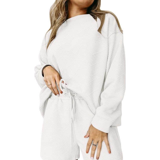 Timegard Womens Sweatsuits 2 Piece Sets Long Sleeve Tops and Elastic Waisted Drawstring Shorts Running Gym Sets