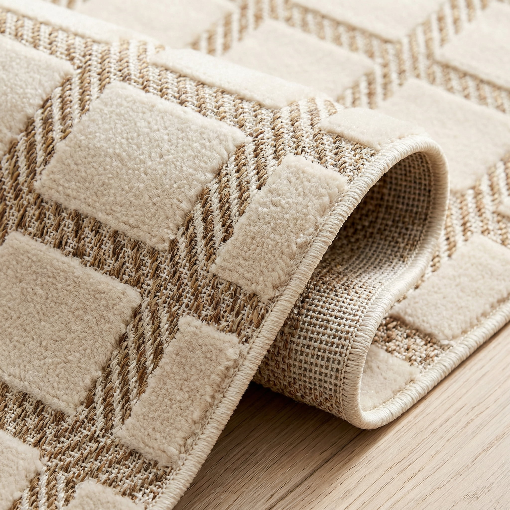 Tapis d'interieur exterieur a carreaux Rug Branch Maise, beige creme, moderne - Entree, couloir, salle de bain et cuisine