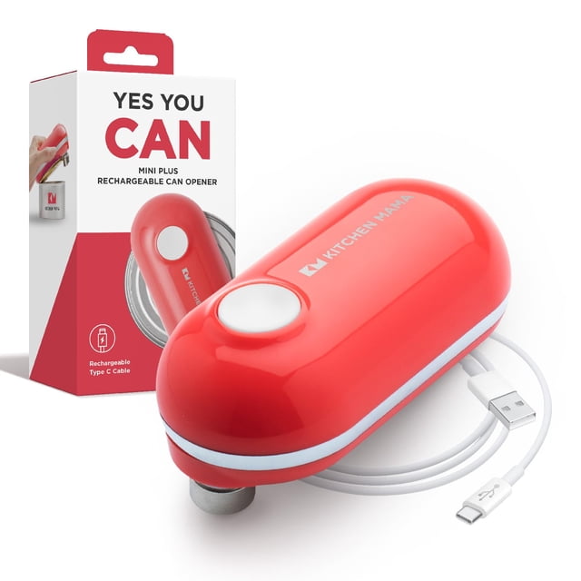 Kitchen Mama Mini Plus Rechargeable Electric Can Opener: Compact Design, USB-C Charging, Hands-Free, Auto Shut-Off, Smooth Edge Cutting - Perfect for Seniors, Home, and Travel