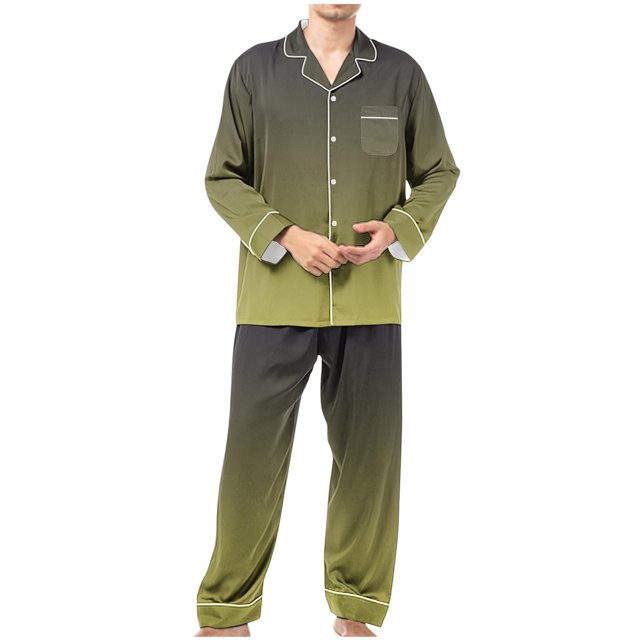 cllios Mens Long Sleeve Pajamas Sets Gradient Print Loungewear Ultra Soft Button Down Sleepwear 2 Pcs Pj Set with Pockets