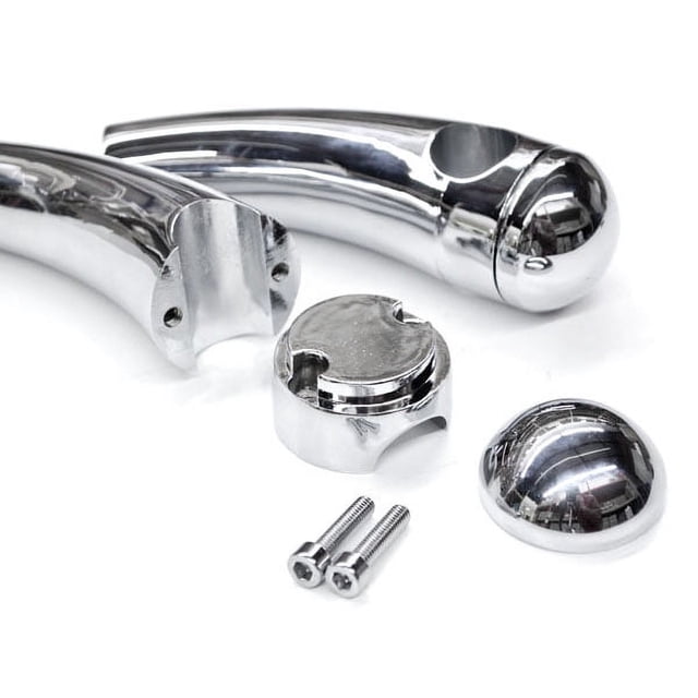 Krator Custom Chrome Motorcycle 1" Handlebar 4.5" Risers compatible with Yamaha V-Star Vstar V Star XVS 1100 Custom. The image shows a pair of high-quality chrome billet handlebar risers with a 1-inch hole diameter, 6-inch total height, and 4.5-inch height from the bottom to the center of the hole. Includes a round base design and additional components such as screws. Suitable for 1-inch handlebars and professional installation is recommended.