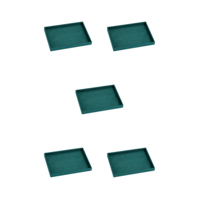 maskred Eco-friendly and impact-resistant stackable jewelry trays in green, shown as a set of five. Each tray is crafted with durable, non-toxic materials and features a velvet cloth surface for scratch resistance and enhanced jewelry display. Ideal for storing necklaces, bracelets, rings, pendants, watches, and bangles. Approximate dimensions are 35 x 24 x 3 cm (13.78 x 9.45 x 1.18 inches).