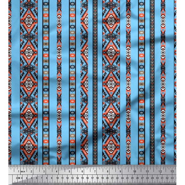 Soimoi Rayon Crepe Fabric Ikat Southwestern Printed Fabric 1 Yard 46 Inch Wide